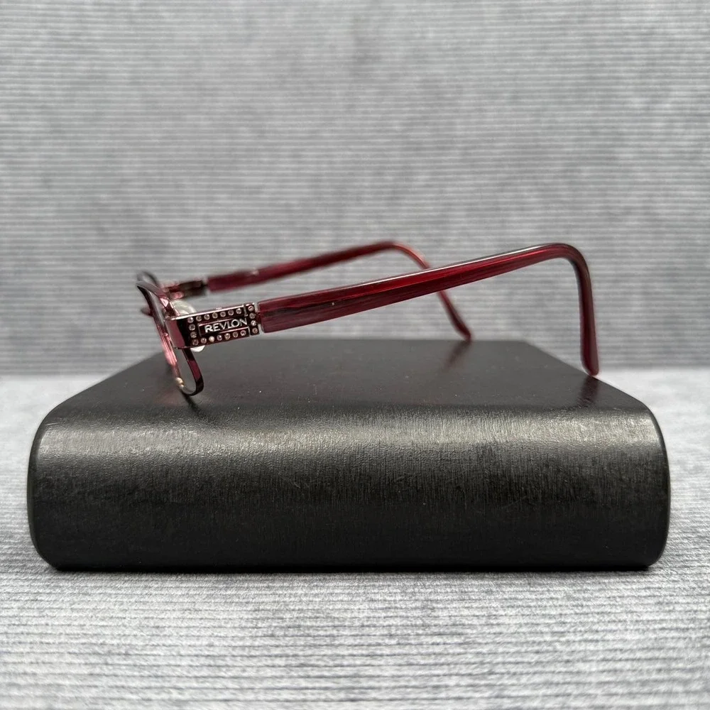 Revlon Burgundy Rectangular Eyeglass Frames Crystal Logo Accents Wine Red Metal